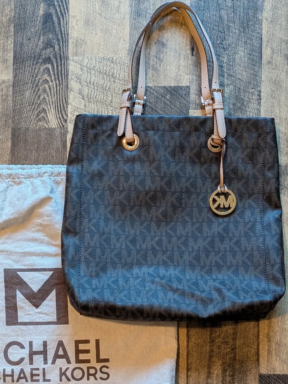 Michael Kors Shoulder Bag Logo Tote Brown 14”x14”x4”